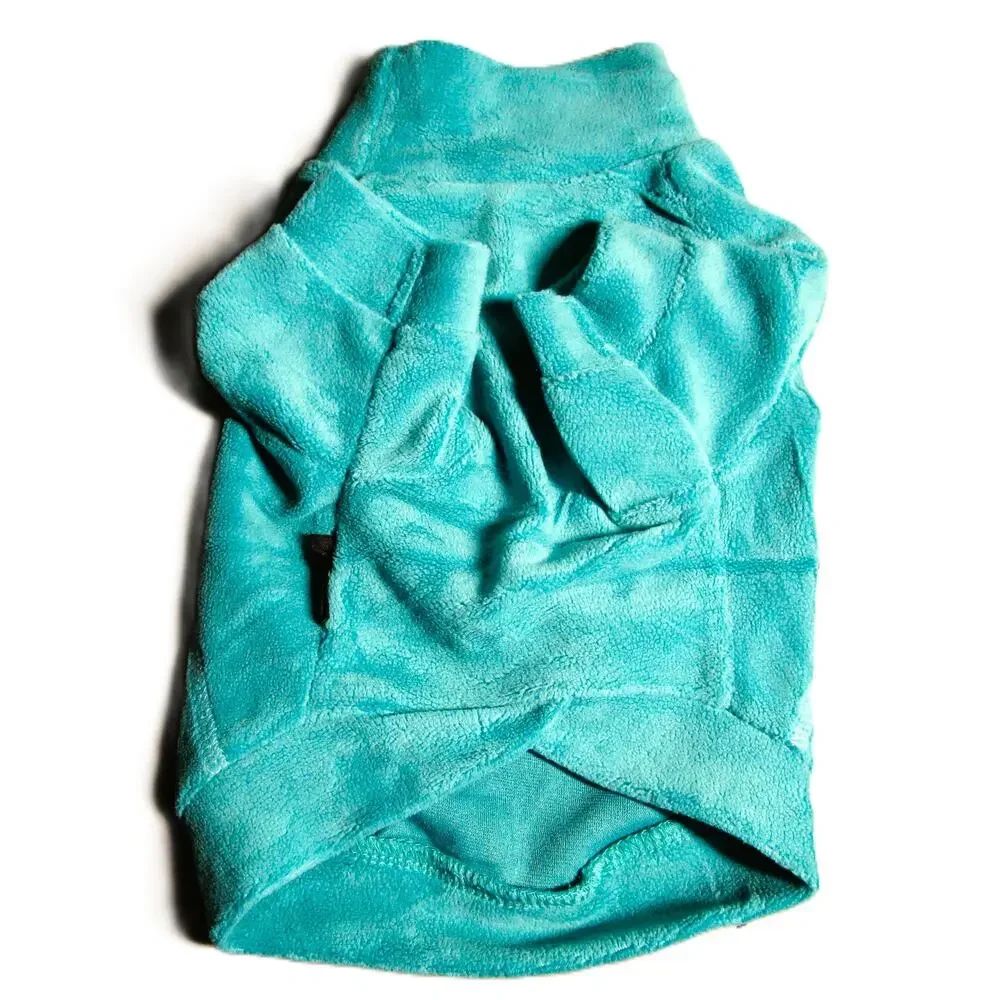 Fit Warm Pets Dog Winter Jacket Size Small Aqua Blue Cotton Plush Coat 8x10 ins